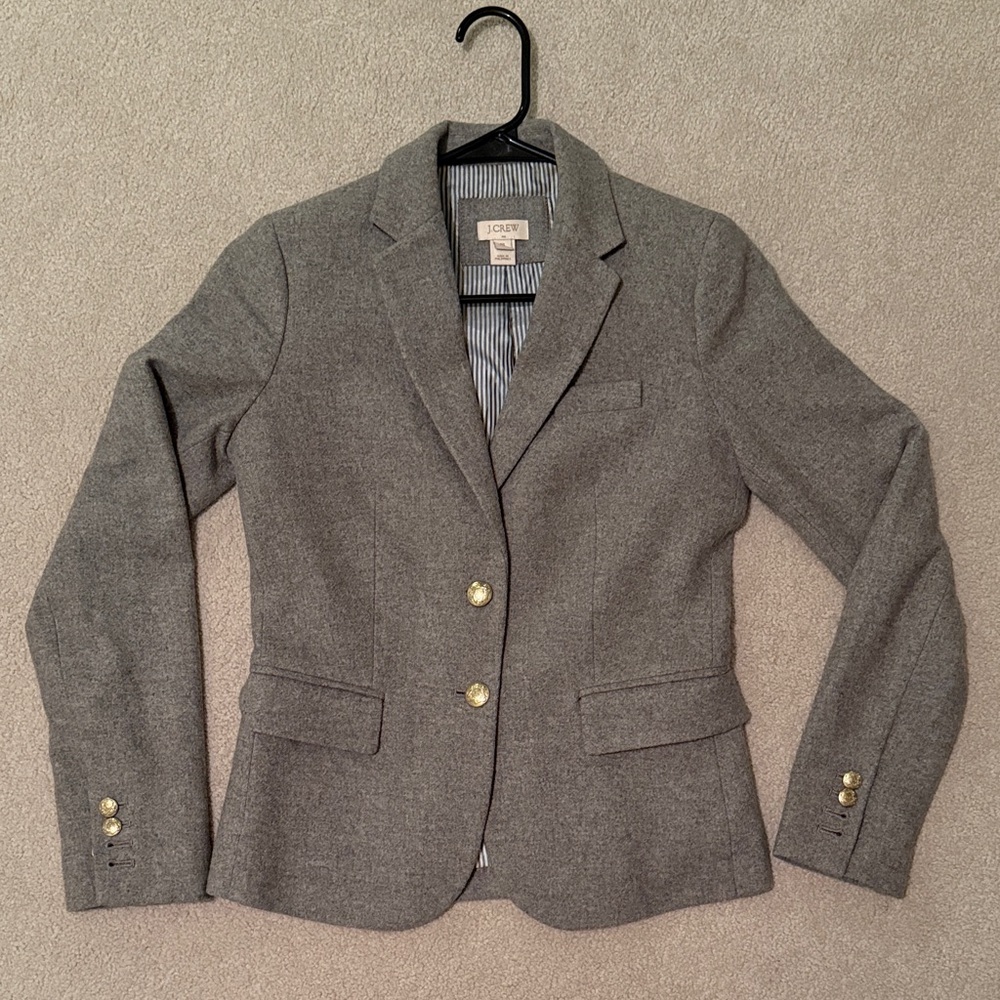 J. Crew Gray Tailored Wool-Blend Blazer with Gold Buttons